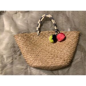 Gap woven straw beach bag with Pom Poms